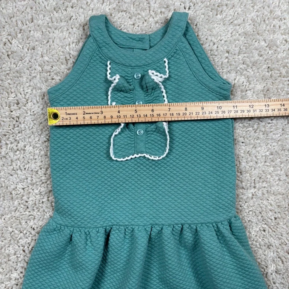 Janie and Jack Girls Teal Green Quilted Ruffle‎ Bib Sleeveless Dress Size 3